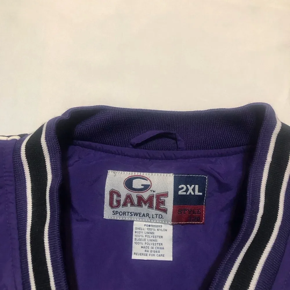 Mens Pullover Nylon Windbreaker Jacket VTG Game Sportswear Purple Black 2XL